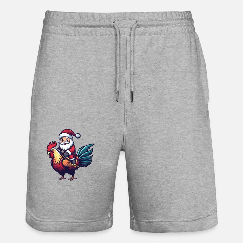Coq Père Noël dessin animé - Short de jogging bio TRAINER Stanley/Stella unisexe - gris chiné