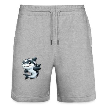 Glücklicher Hai - Stanley/Stella Unisex Bio Joggingshorts Trainer  - Grau meliert - Vorne - Nik (191cm) & Marisol (170cm)