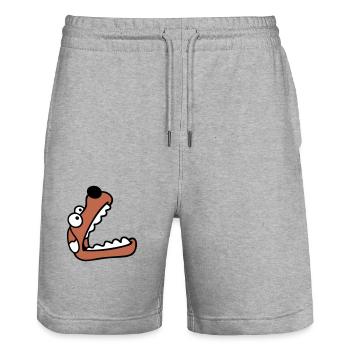 chien grande bouche museau faim regarder vers le haut - Short de jogging bio TRAINER Stanley/Stella unisexe - gris chiné - Devant - Nik (191cm) & Marisol (170cm)
