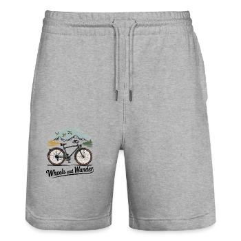 Wheels & Wander – Aventure en montagne - Short de jogging bio TRAINER Stanley/Stella unisexe - gris chiné - Devant - Nik (191cm) & Marisol (170cm)