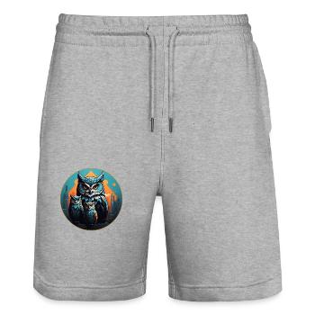 Conception graphique colorée de hibou pour les fans de hiboux et leurs amis - Short de jogging bio TRAINER Stanley/Stella unisexe - gris chiné - Devant - Nik (191cm) & Marisol (170cm)