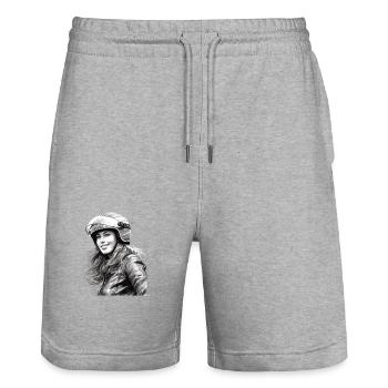Motorradfahrerin Motorrad für eine - Stanley/Stella Unisex Bio Joggingshorts Trainer  - Grau meliert - Vorne - Nik (191cm) & Marisol (170cm)
