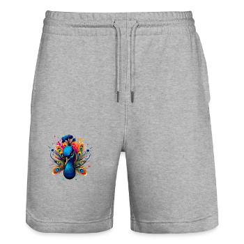 Bunter Pfau für Ornithologe Tierliebhaber - Stanley/Stella Unisex Bio Joggingshorts Trainer  - Grau meliert - Vorne - Nik (191cm) & Marisol (170cm)