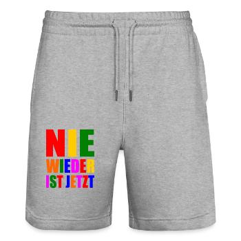 Nie wieder ist jetzt - Stanley/Stella Unisex Bio Joggingshorts Trainer  - Grau meliert - Vorne - Nik (191cm) & Marisol (170cm)