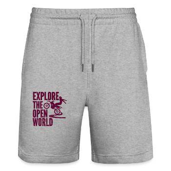 Motorcycle Motocross Bike Racing Motorsport - Stanley/Stella Trainer Unisex Organic Jogging Shorts - heather grey - Front - Nik (191cm) & Marisol (170cm)