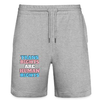 Trans Rights Are Human Rights - Stanley/Stella Trainer Unisex Organic Jogging Shorts - heather grey - Front - Nik (191cm) & Marisol (170cm)