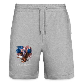WTF Is A Kilogram??? Patriotic Joke About The - Stanley/Stella Unisex Bio Joggingshorts Trainer  - Grau meliert - Vorne - Nik (191cm) & Marisol (170cm)
