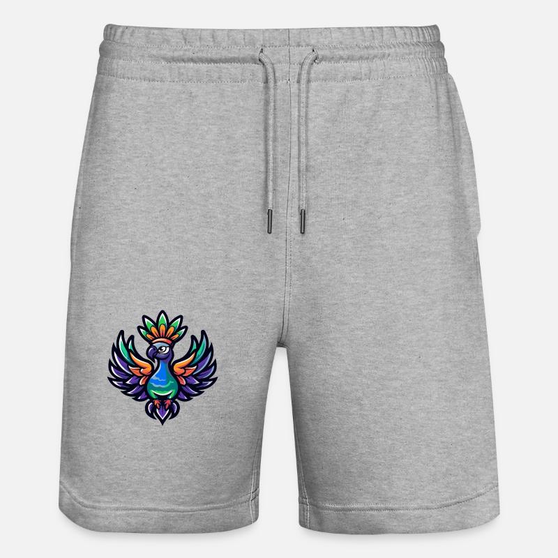 Peacock Bird Comic Crown - Stanley/Stella Trainer Unisex Organic Jogging Shorts - heather grey