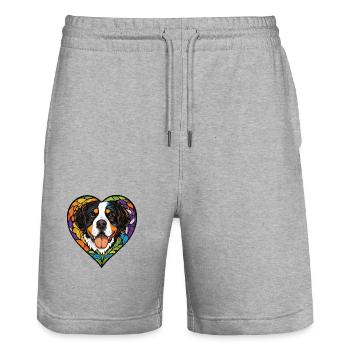 Saint Bernard Hund Herz Liebe Bernadiner - Stanley/Stella Unisex Bio Joggingshorts Trainer  - Grau meliert - Vorne - Nik (191cm) & Marisol (170cm)
