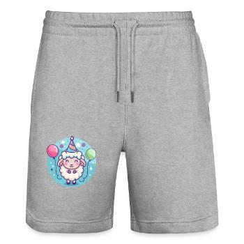 Bande dessinée d’anniversaire de mouton - Short de jogging bio TRAINER Stanley/Stella unisexe - gris chiné - Devant - Nik (191cm) & Marisol (170cm)
