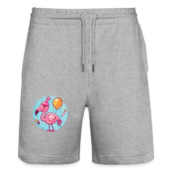 Flamingo Geburtstag Comic - Stanley/Stella Unisex Bio Joggingshorts Trainer  - Grau meliert - Vorne - Nik (191cm) & Marisol (170cm)