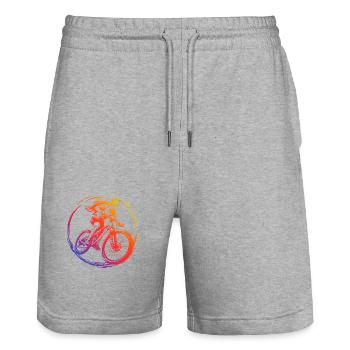 Mountain Bike Bicycle Silhouette Colorful - Stanley/Stella Trainer Unisex Organic Jogging Shorts - heather grey - Front - Nik (191cm) & Marisol (170cm)