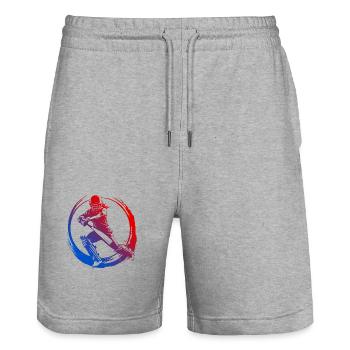 Cricket Silhouette Bunt - Stanley/Stella Unisex Bio Joggingshorts Trainer  - Grau meliert - Vorne - Nik (191cm) & Marisol (170cm)