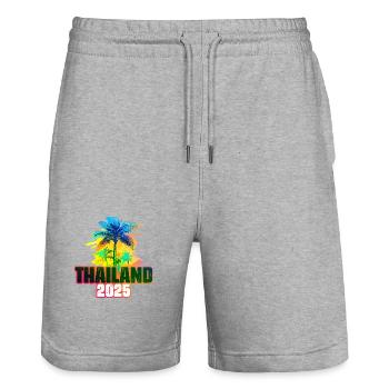 Thailand 2025 Bunt Palmen - Stanley/Stella Unisex Bio Joggingshorts Trainer  - Grau meliert - Vorne - Nik (191cm) & Marisol (170cm)