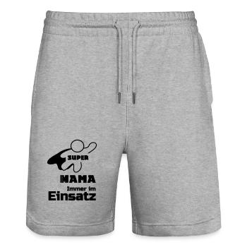 Super Mama Mutter Muttertag Familie Geschenk - Stanley/Stella Unisex Bio Joggingshorts Trainer  - Grau meliert - Vorne - Nik (191cm) & Marisol (170cm)