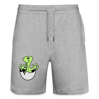 Dino | Boy | Girl | Birth - Stanley/Stella Trainer Unisex Organic Jogging Shorts - heather grey - Front - Nik (191cm) & Marisol (170cm)