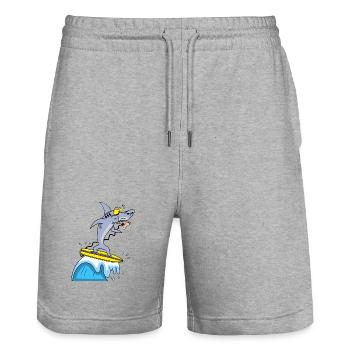 Surfer shark - Stanley/Stella Trainer Unisex Organic Jogging Shorts - heather grey - Front - Nik (191cm) & Marisol (170cm)