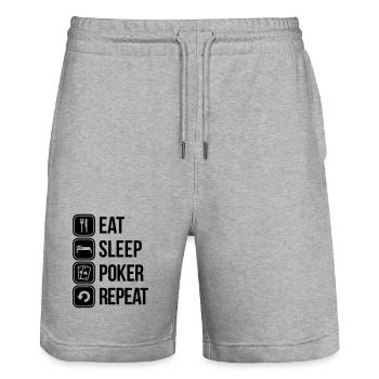eat sleep poker repeat - Short de jogging bio TRAINER Stanley/Stella unisexe - gris chiné - Devant - Nik (191cm) & Marisol (170cm)