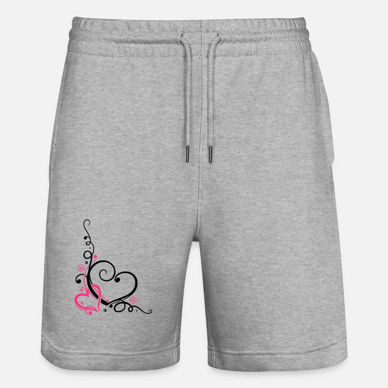 Deux coeurs avec des fleurs - Short de jogging bio TRAINER Stanley/Stella unisexe - gris chiné