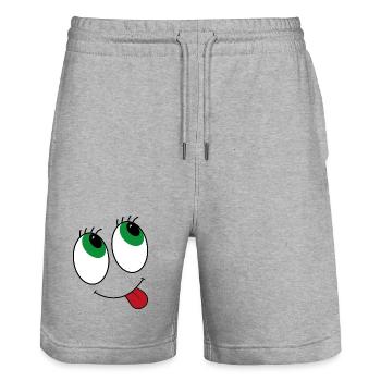 Yeux de style bande dessinée - Short de jogging bio TRAINER Stanley/Stella unisexe - gris chiné - Devant - Nik (191cm) & Marisol (170cm)