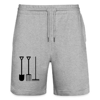 Garden tools shovel rake and pitchfork - Stanley/Stella Trainer Unisex Organic Jogging Shorts - heather grey - Front - Nik (191cm) & Marisol (170cm)
