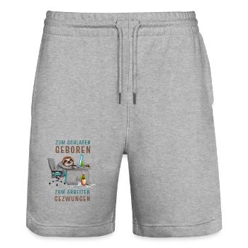 Zum schlafen geboren zum arbeiten gezwungen - Stanley/Stella Unisex Bio Joggingshorts Trainer  - Grau meliert - Vorne - Nik (191cm) & Marisol (170cm)