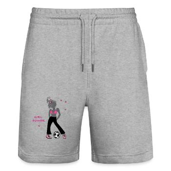 Girl Power, Soccer - Short de jogging bio TRAINER Stanley/Stella unisexe - gris chiné - Devant - Nik (191cm) & Marisol (170cm)