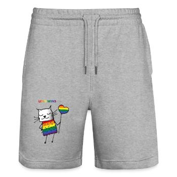 Love Wins - Pride Cat - Stanley/Stella Unisex Bio Joggingshorts Trainer  - Grau meliert - Vorne - Nik (191cm) & Marisol (170cm)