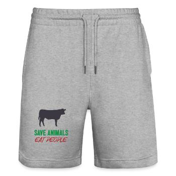 Save Animals Eat People - Stanley/Stella Trainer Unisex Organic Jogging Shorts - heather grey - Front - Nik (191cm) & Marisol (170cm)
