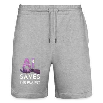KI RETTET DEN PLANETEN Künstliche Intelligenz - Stanley/Stella Unisex Bio Joggingshorts Trainer  - Grau meliert - Vorne - Nik (191cm) & Marisol (170cm)