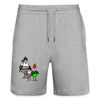 Streifige Pinguine im Winter - Stanley/Stella Unisex Bio Joggingshorts Trainer  - Grau meliert - Vorne - Nik (191cm) & Marisol (170cm)