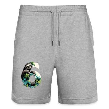 6 Year Old Sloth 6th Birthday Gift - Stanley/Stella Trainer Unisex Organic Jogging Shorts - heather grey - Front - Nik (191cm) & Marisol (170cm)