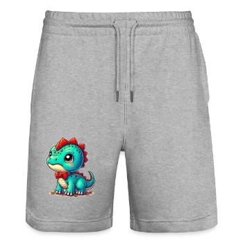Dinosaurier - Stanley/Stella Unisex Bio Joggingshorts Trainer  - Grau meliert - Vorne - Nik (191cm) & Marisol (170cm)
