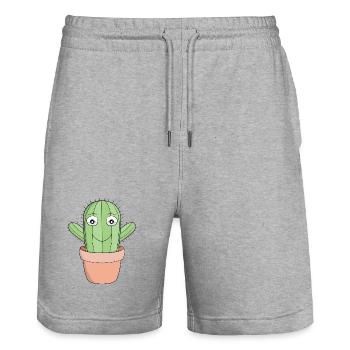 A cute smiling cactus - Stanley/Stella Trainer Unisex Organic Jogging Shorts - heather grey - Front - Nik (191cm) & Marisol (170cm)