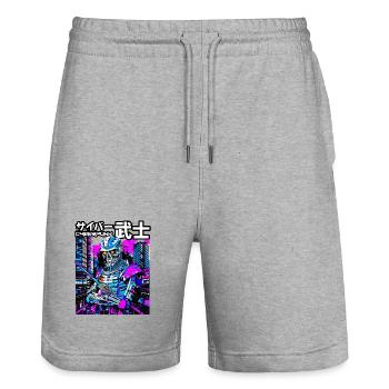 Cyber-Samurai Skelett Neon City - Stanley/Stella Unisex Bio Joggingshorts Trainer  - Grau meliert - Vorne - Nik (191cm) & Marisol (170cm)