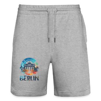 Berlin City Brilliance: Vibrant Cityscape Art - Stanley/Stella Trainer Unisex Organic Jogging Shorts - heather grey - Front - Nik (191cm) & Marisol (170cm)