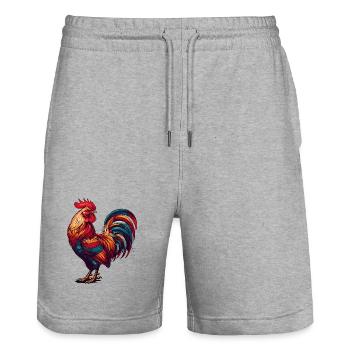 magnifique coq aux couleurs vives - Short de jogging bio TRAINER Stanley/Stella unisexe - gris chiné - Devant - Nik (191cm) & Marisol (170cm)