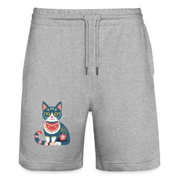 süße Folklore-Katze - Stanley/Stella Unisex Bio Joggingshorts Trainer  - Grau meliert - Vorne - Nik (191cm) & Marisol (170cm)