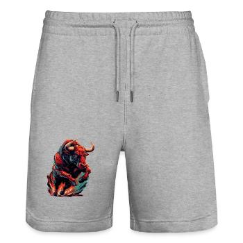 Bull - Stanley/Stella Trainer Unisex Organic Jogging Shorts - heather grey - Front - Nik (191cm) & Marisol (170cm)