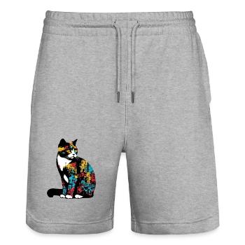 Chat - Short de jogging bio TRAINER Stanley/Stella unisexe - gris chiné - Devant - Nik (191cm) & Marisol (170cm)