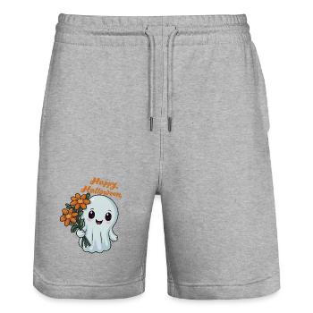 Happy Halloween Gespenst - Spooky Ghost - Stanley/Stella Unisex Bio Joggingshorts Trainer  - Grau meliert - Vorne - Nik (191cm) & Marisol (170cm)