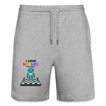 Science and Chess - Stanley/Stella Trainer Unisex Organic Jogging Shorts - heather grey - Front - Nik (191cm) & Marisol (170cm)