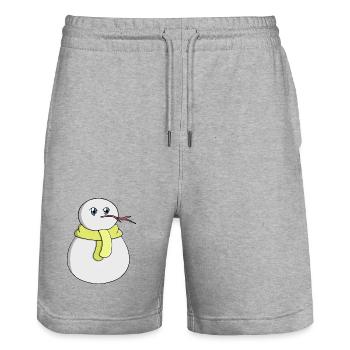 Snowman wearing a yellow scarf - Stanley/Stella Trainer Unisex Organic Jogging Shorts - heather grey - Front - Nik (191cm) & Marisol (170cm)