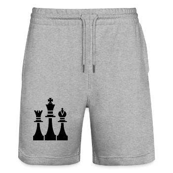 Chess Pieces Graphics - Stanley/Stella Trainer Unisex Organic Jogging Shorts - heather grey - Front - Nik (191cm) & Marisol (170cm)