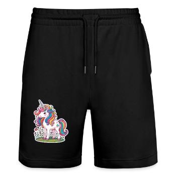 Licorne champ de fleurs - Short de jogging bio TRAINER Stanley/Stella unisexe - noir - Devant - Nik (191cm) & Marisol (170cm)