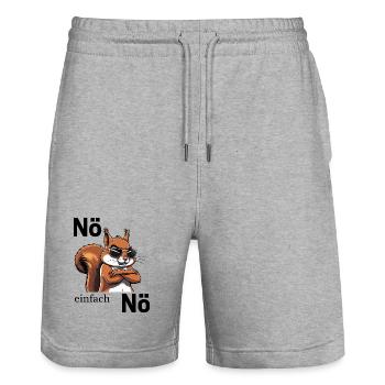 Lustiges Kein Bock Shirt-Nö einfach Nö  - Stanley/Stella Unisex Bio Joggingshorts Trainer  - Grau meliert - Vorne - Nik (191cm) & Marisol (170cm)