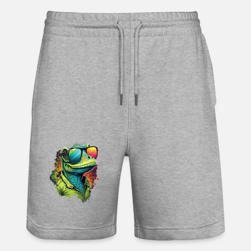 Bunter Dinosaurier mit Sonnenbrille - Stanley/Stella Unisex Bio Joggingshorts Trainer - Grau meliert
