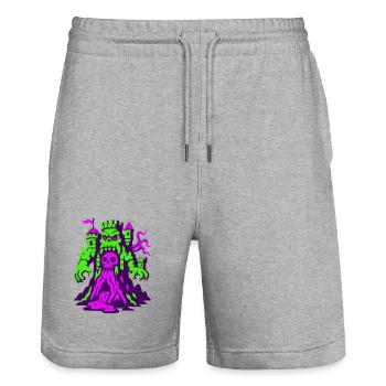Kraken Fantasy Burg - Stanley/Stella Unisex Bio Joggingshorts Trainer  - Grau meliert - Vorne - Nik (191cm) & Marisol (170cm)