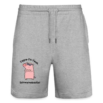Yippie-Ya-yes Pork Cheek - Stanley/Stella Trainer Unisex Organic Jogging Shorts - heather grey - Front - Nik (191cm) & Marisol (170cm)