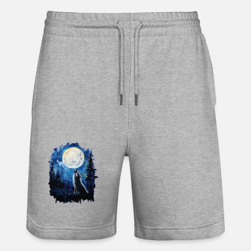 Le loup hurle pour la lune - Short de jogging bio TRAINER Stanley/Stella unisexe - gris chiné